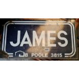 An enamel sign for James of Poole, size 12” x 22”