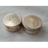Pair of circular pill boxes with pull off covers stamped 925