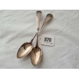 Pair of antique continental small desert spoons . 42gms.