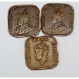 3 Straight settlement coins, Malaysia, 1 cent, 1919/1926/1941