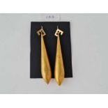PAIR OF EXTREMELY LARGE PINCHBECK DROP EARRINGS, TOTAL LENGTH EXCLUDING FITTINGS, 3.25 INCHES