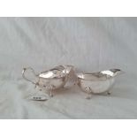 A pair of oval sauce boats, each on pad feet, 5" wide, B'ham by A.Bros, w.230g