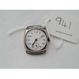 A silver wrist watch dated 1919 with seconds dial W/O