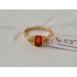 A good fire opal and diamond seven stone ring 18ct gold size O - 3.4 gms