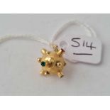 A gem set ball charm/pendant (one stone missing) 18ct gold - 2.2 gms