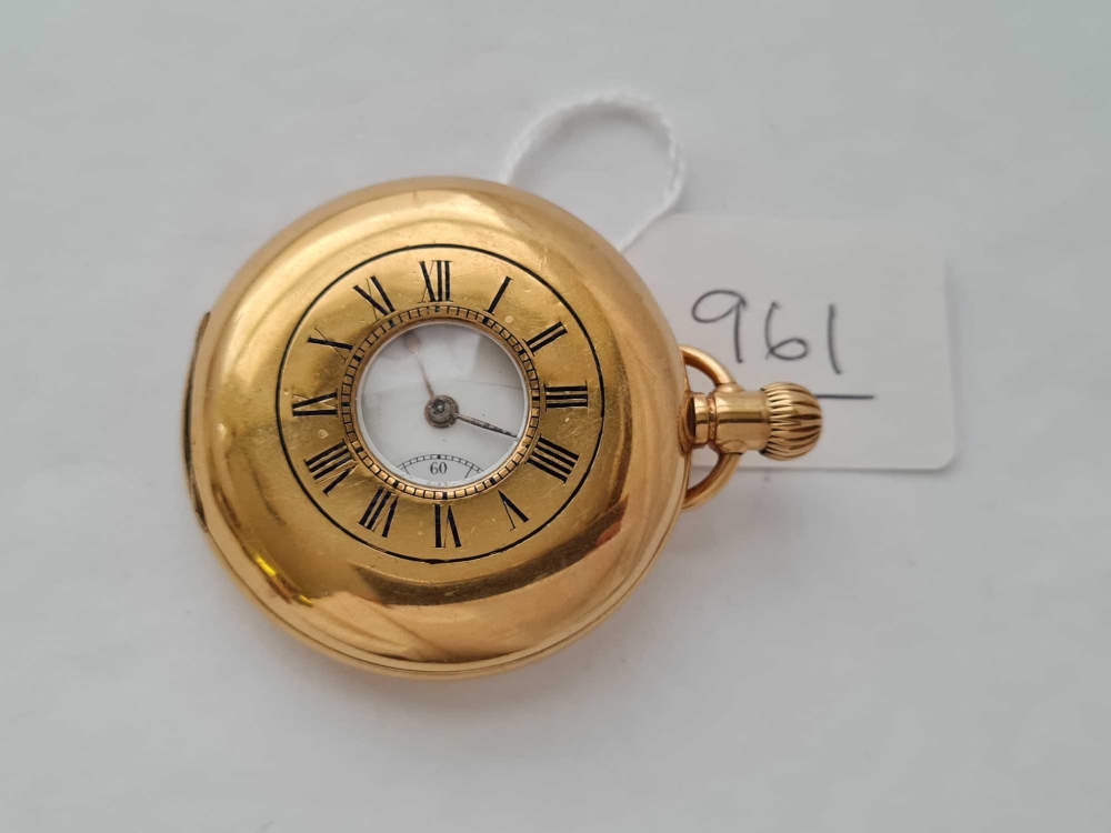 A gents gilt half-hunter pocket watch with seconds dial in working order