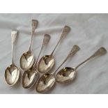 Set of six Victorian scroll engraved crested teaspoons. London 1890. 81gms