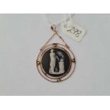 A black wedgwood and pearl pendant