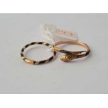 A early Victorian snake memorial ring A/F 9ct size R and a small gold memorial ring size Q