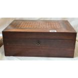 A Victorian box, the top and inside inlaid with parquetry panels - 14" wide