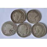 Five sixpences 1864, 1872, 1906, 1912 and 1915
