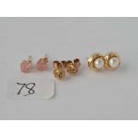 Three pairs of 9ct earrings