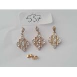 A pair of white stone 9ct earrings and 9ct pendant en suite 3.1g inc