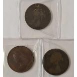 Three Victorian half-pennies 1882, 1887 and 1901