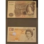 Two ten pound GB notes