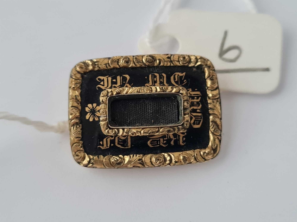 A Victorian gold and enamel memorial brooch dated 1838 pin missing