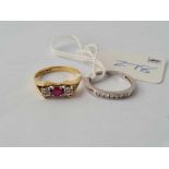 A WHITE GOLD DIAMOND RING 18CT GOLD SIZE M AND A RUBY AND DIAMOND RING 18CT GOLD SIZE O1/2 - 6.4 GMS