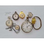 Assorted pocket fob and wrist watches in bag