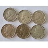 Six George V, George VI silver threepences EF to UNC