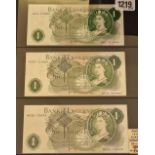 Three more one pound GB notes