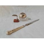 A silver mounted Lucifer 1907, a paper knife & a cigarette holder