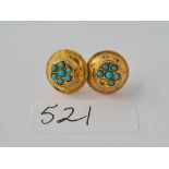 A pair of Etruscan style 9ct and turquoise earrings 1.5g
