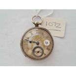 A gents silver pocket watch with silvered dial and seconds dial