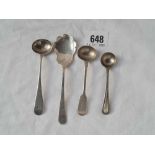 An Exeter Georgian salt spoon - 1815 - two other salt spoons plus a jam spoon - 38 g.