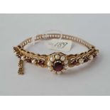 PEARL & GARNET SET 9CT HINGED BANGLE 15.9g inc