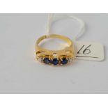 Sapphire & diamond 5 stone 14ct gold ring size N 3.4g inc