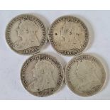 Four Victoria old head shillings 1895, 1896, 1901, 1899