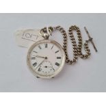A gents silver pocket watch with second dial with metal curb link albert