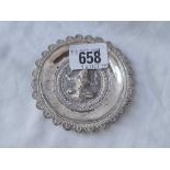 A small circular embossed Indian pin dish - 3" diameter - 32 g.