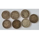 Seven Victorian silver threepences