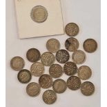 Silver threepence 1940 and twenty other silver