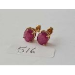 A pair of ruby set 9ct earrings 3.2g inc