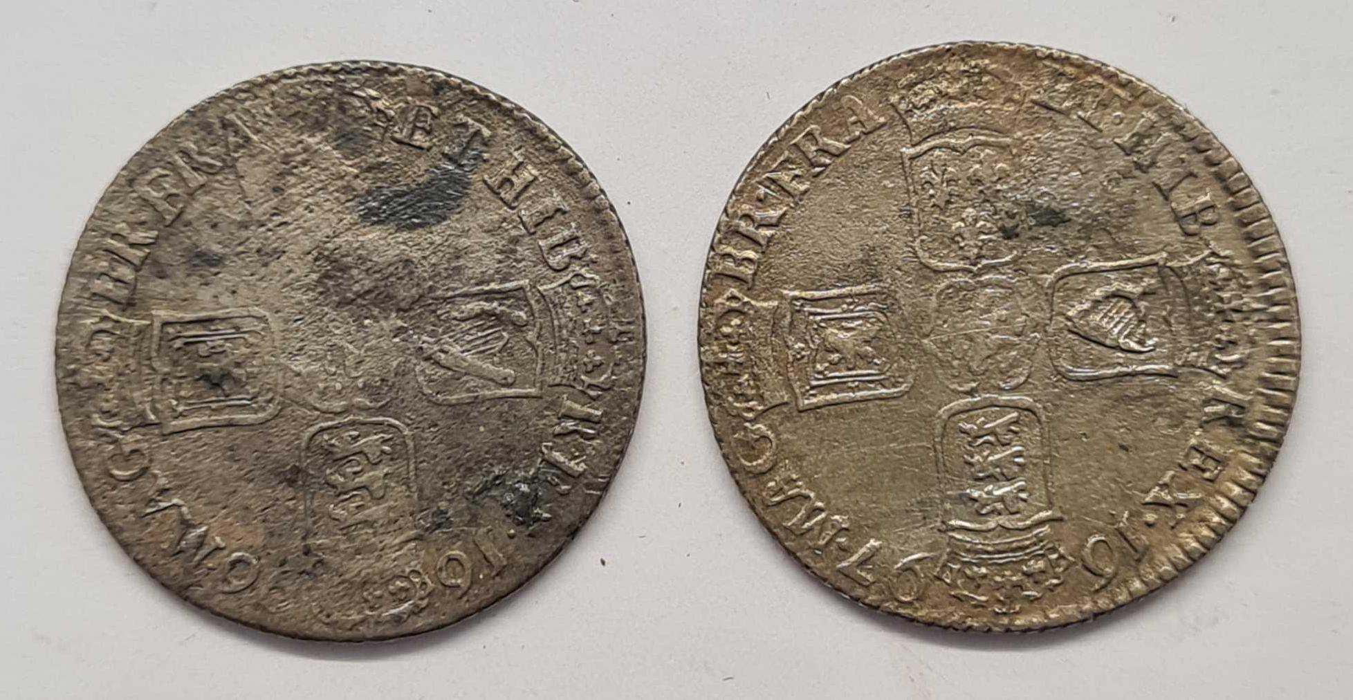 Two William III shillings. - Image 2 of 2