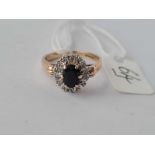 A sapphire & diamond 9ct cluster ring approx size L 3g inc