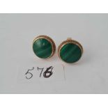 A pair of 9ct Malachite earrings 5.6g inc