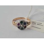 A PRETTY ANTIQUE DEAREST RING SET WITH DIAMONDS AND GEM STONES IN GOLD AND SILVER SIZE H - 3 GMS