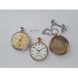 Two gents pocket watches and gents pocket watch case with metal albert