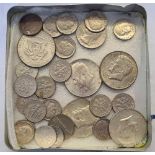 Tin of proof coins, some part silver