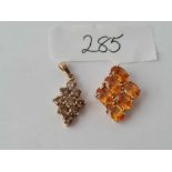 Two 9ct stone set pendants 2.9g inc