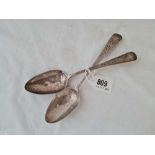 A pair of George III bright cut table spoons, Exeter 1800 by FP