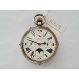 A UNUSUAL LARGE SILVER CASED MULTI DIAL POCKET WATCH