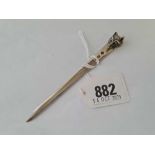 A fox head paper knife/ skewer - 5" long - Sheffield 1894 by M Bros