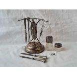 A manicure set on circular base an two mounted jars - Birmingham 1903