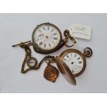 Two gents metal pocket watches both AF one with metal albert and fob