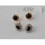 Two pairs of stone set 9ct earrings