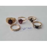 FIVE ASSORTED 9CT DRESS RINGS - 14.3 GMS